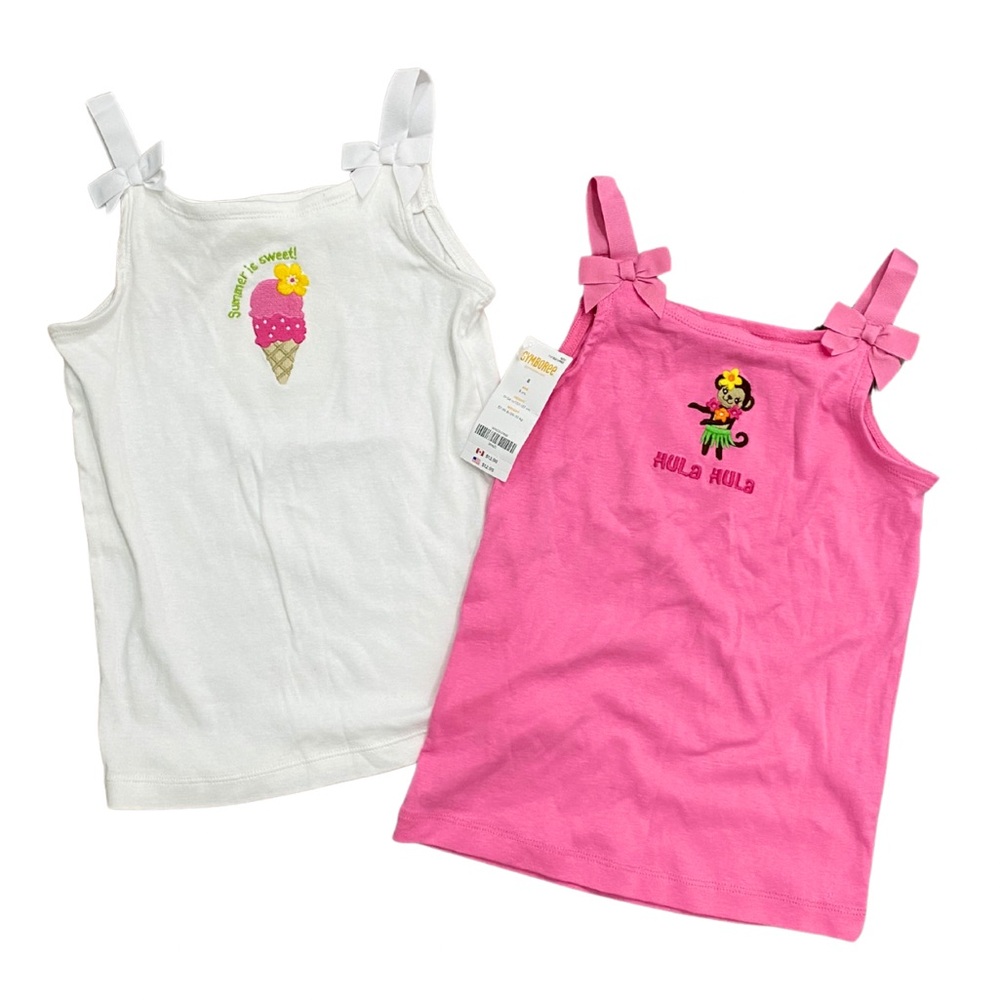 NWT Gymboree Pink and White Tank Tops Bow Straps Girls Size 8